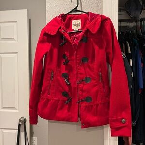Hydraulic - Women’s Red Fancy Winter Pea Coat with Hood